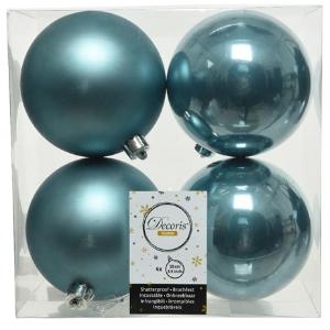 Σετ χριστουγεννιάτικες πλαστικές μπάλες, 4 τμχ. μπλε γυαλιστερό/ματ, διάμ. 10cm, KAEMINGK, 022281 - 17496