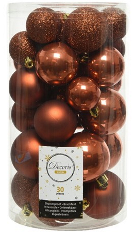 Σετ χριστουγεννιάτικες πλαστικές μπάλες, καφέ γυαλιστερό/ματ/glitter, διαμ. 6cm, 30 τμχ. - KAEMINGK, 023078