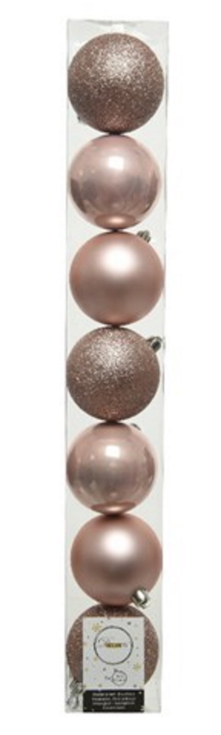 Σετ χριστουγεννιάτικες πλαστικές μπάλες, 7 τμχ., ροζ γυαλιστερό/ματ/glitter, διάμ. 8cm - KAEMINGK, 029156
