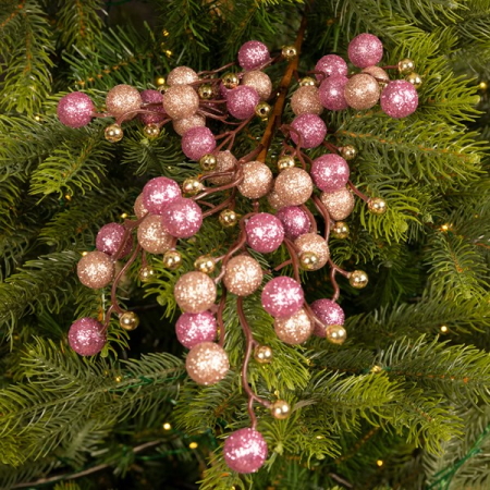 Χριστουγεννιάτικο διακοσμητικό κλαδί, ροζ glitter/χρυσό, 2Χ20Χ60cm - KAEMINGK, 029200