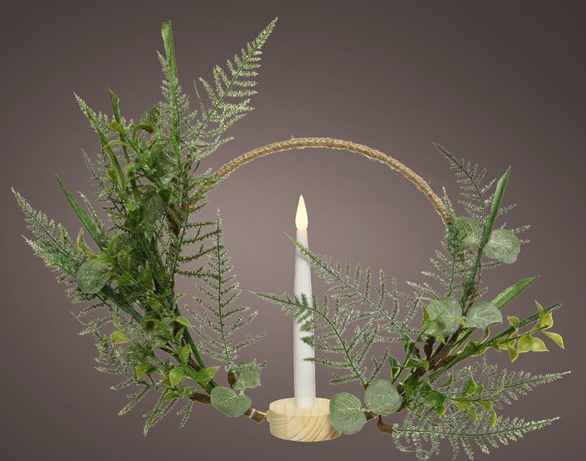 Χριστουγεννιάτικο στεφάνι κερί led, φτέρη/κρανιά, διάμ. 35cm - KAEMINGK, 687453