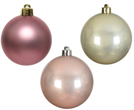 Σετ χριστουγεννιάτικες πλαστικές μπάλες, 10 τμχ., ροζ ματ/περλέ γυαλιστερό/ροζ γυαλιστερό, διάμ. 6cm - KAEMINGK, 020225