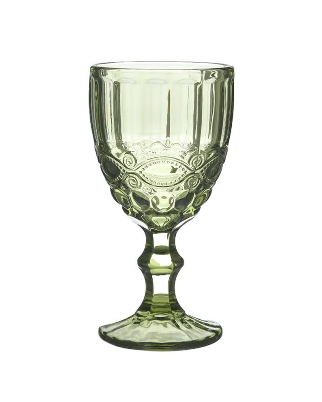 Σετ 6τμχ Ποτήρια Κρασιού,Γυάλινα σε Πράσινο Χρώμα Κολωνάτα 240ml,InArt,6-60-896-0014