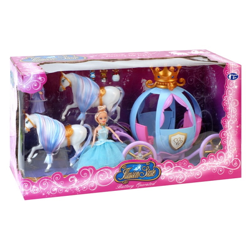 Πριγκιπική άμαξα, από πλαστικό, με δύο άλογα και την πριγκίπισσα που μεταφέρει - 201FDN