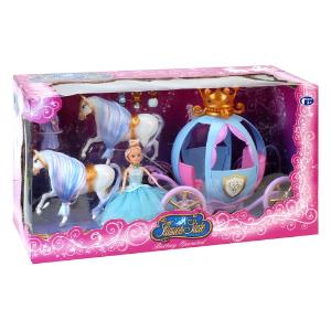 Πριγκιπική άμαξα, από πλαστικό, με δύο άλογα και την πριγκίπισσα που μεταφέρει - 201FDN - 18163