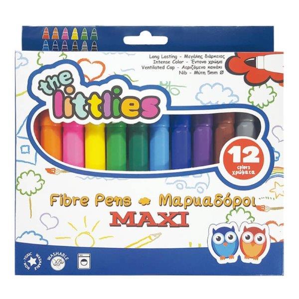 Μαρκαδόροι Ζωγραφικής Χονδροί σε 12 Χρώματα The Littlies Fibre Pens 646034