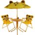 Σετ τραπεζάκι, ομπρέλα, καρεκλάκια, παιδικό, για κήπο ή παραλία, κίτρινο - τιγράκι, από πλαστικό και μέταλλο - SC-008 - 0