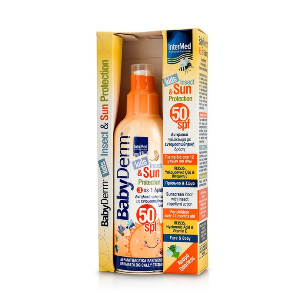 Intermed Babyderm kids Insect & Sun Protection 50 SPF, Υψηλή αντιηλιακή προστασία & προστασία από έντομα, Για παιδιά από 12 μηνών και άνω, 200ml  