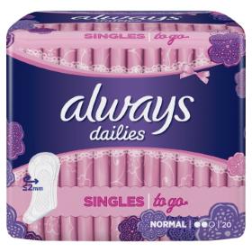 Always Dailies Singles To Go, Normal Fresh Scent, Σερβιετάκια 20τμχ