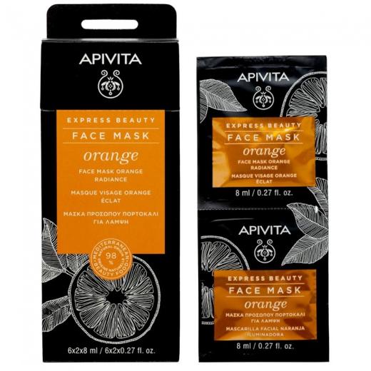 Apivita Express Beauty, Μάσκα Προσώπου με Πορτοκάλι για Λάμψη 2x8ml.