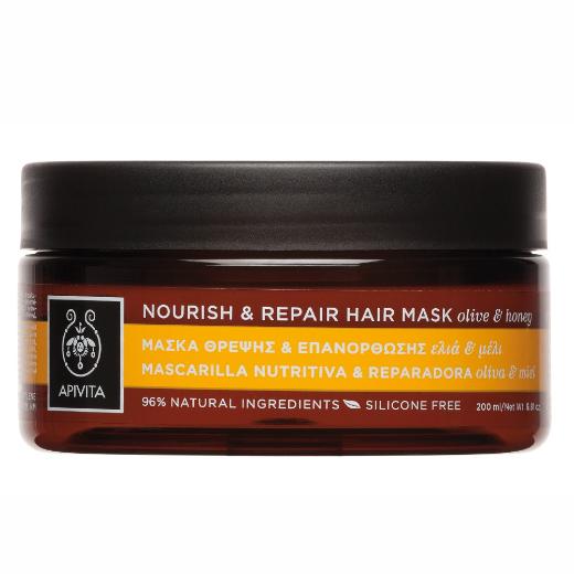 Apivita Holistic Hair Care Nourish & Repair Hair Mask Olive & Honey, Μάσκα Θρέψης & Επανόρθωσης με Ελιά & Μέλι 200ml