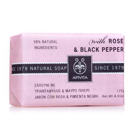 Apivita Natural Soap Σαπούνι με Τριαντάφυλλο & Μαύρο Πιπέρι για Τοπικό πάχος & κυτταρίτιδα 125gr