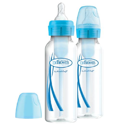 Dr.Brown's Μπιμπερό πλαστικό με στενό λαιμό OPTIONS+, 2τεμ. μπλέ χρώμα, 250ml
