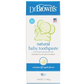 Dr.Brown's Βρεφική Οδοντόκρεμα χωρίς Φθόριο με Γεύση Αχλάδι & Μήλο, 0-3 ετών, Natural Baby Toothpaste, 40gr