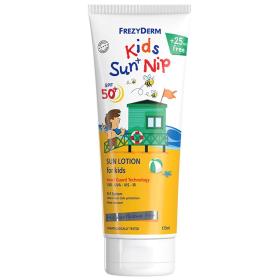 Frezyderm Παιδικό Αντηλιακό Γαλάκτωμα με Εντομοαπωθητικές Ιδιότητες, Kids Sun+Nip, SPF50+, 175ml.
