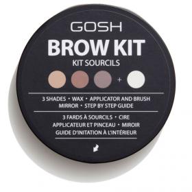 Gosh Eye Brow Kit, 3 αποχρώσεις πούδρας και κρέμα κεριού με καθρεφτάκι. 
