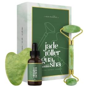 Jade Roller Νεφρίτη & Gua Sha Εργαλείο Γλυπτικής Προσώπου Eco Masters & Serum Βιταμίνης C