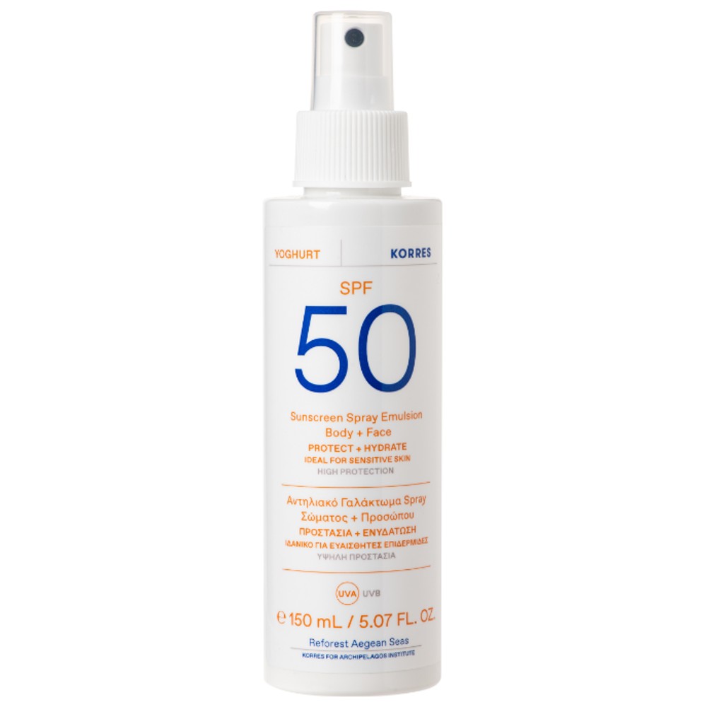 Korres Αντηλιακό Γαλάκτωμα Spray με Γιαούρτι Σώματος & Προσώπου SPF50, 150ml.