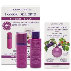 L'erbolario I Colori dell'Orto Viola, Facial Kit Purple The Colours of the Vegetable Garden, Soothing Face Cream 50ml, Micellar Cleansing Water 100ml, Soothing Face Mask 8ml