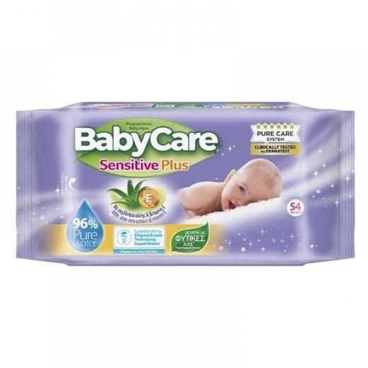 Mega BabyCare Sensitive Plus Μωρομάντηλα με Αλόη & Βιταμίνη Ε, 54τμχ.