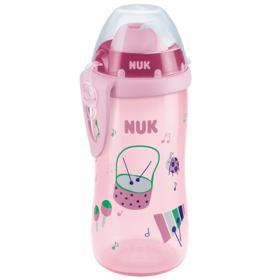 Nuk First Choice Flexi Cup Παγουράκι με καλαμάκι Soft 12+M, μουσικά όργανα ροζ 300ml.