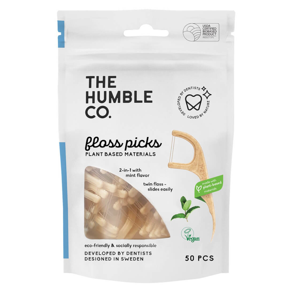 The Humble Co Dental Floss Picks Μεσοδόντια 2 σε 1 με γεύση δυόσμου, 50τμχ.