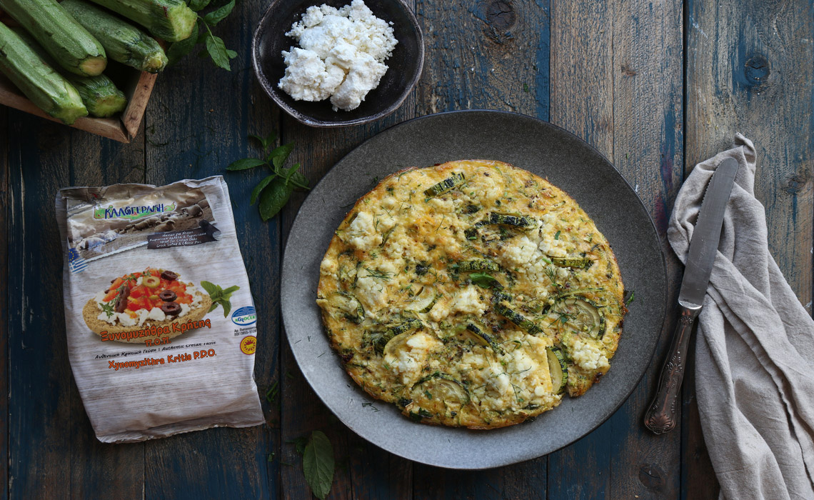 Baked Omelette with Cretan Xynomyzithra P.D.O. and  Zucchini