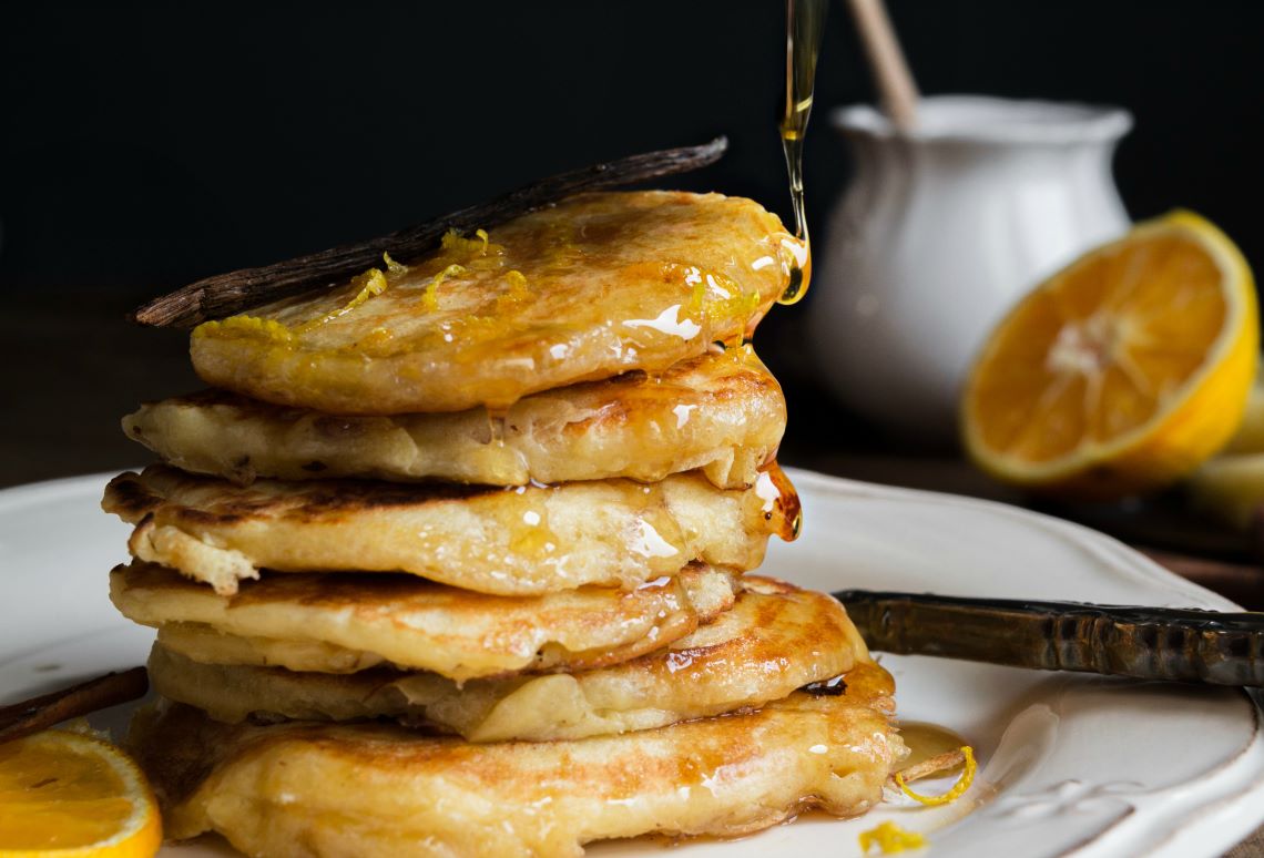 Pancakes with Graviera light, orange and honey