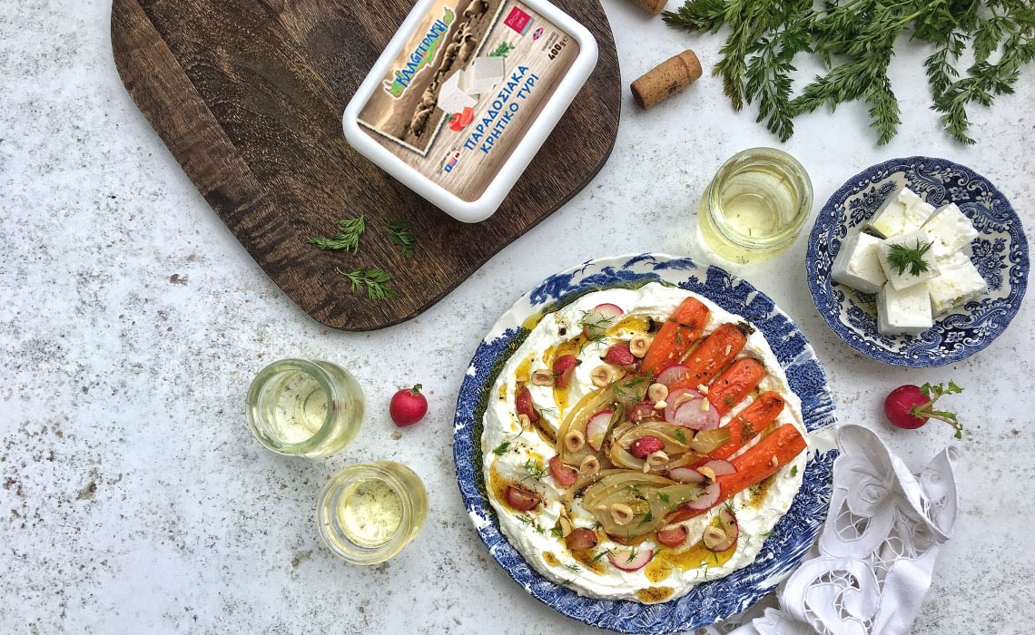 Dip with Traditionally Cretan Cheese, roasted carrots, fennel, radishes and hazel nuts