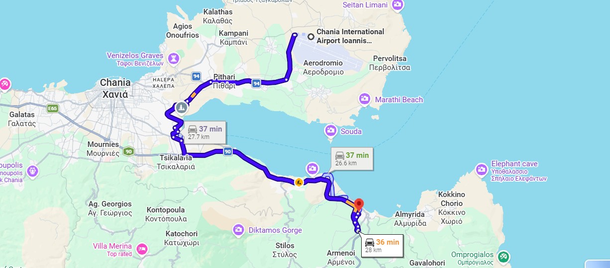 luchthaven Chania naar Kalyves met de auto