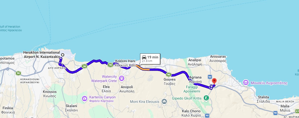 aéroport d'héraklion à hersonissos en voiture
