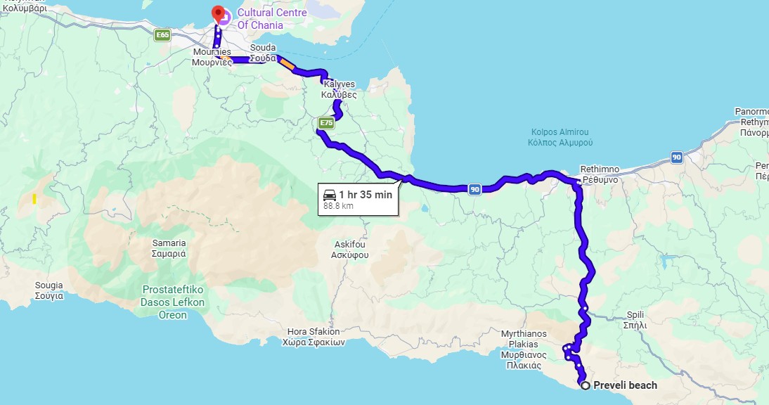 how to get from chania to preveli