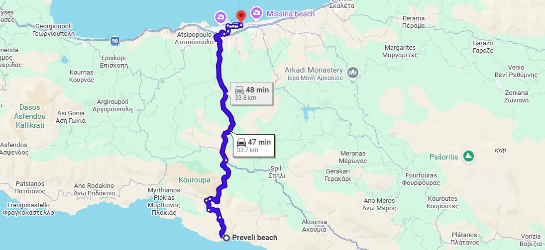 how to get from rethymno to preveli