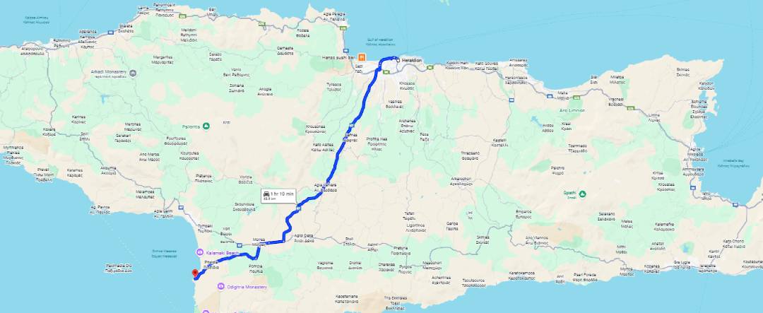 Heraklion Airport to Matala by car