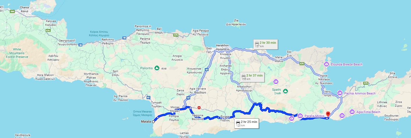 Ierapetra to Matala by car