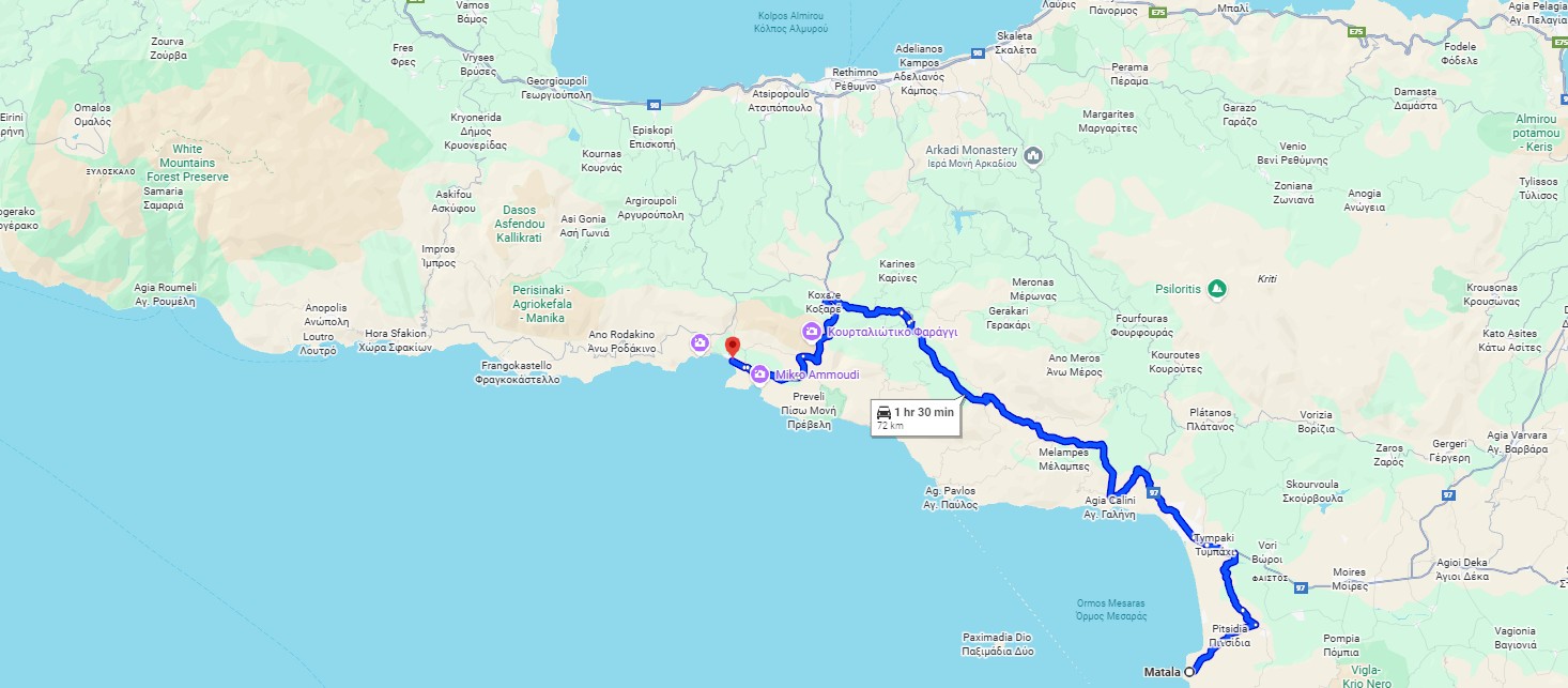 Plakias to Matala by car