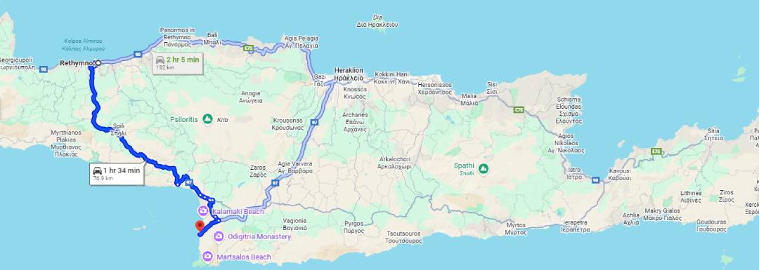 Rethymnon to Matala by car