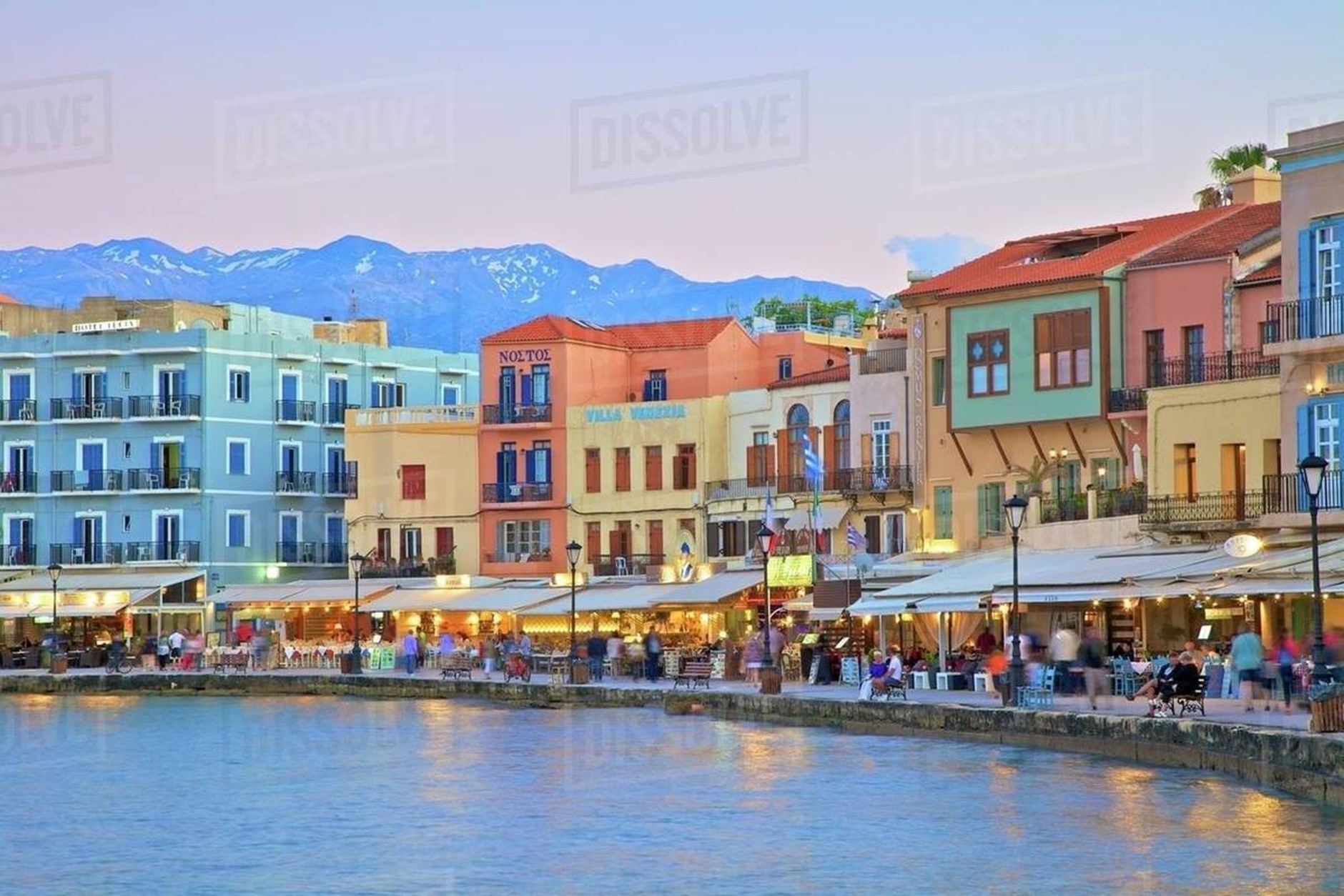 chania old harbour night view