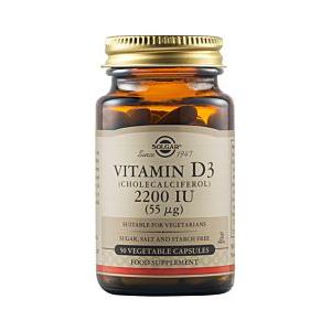 Solgar Vitamin D3 (Cholecalciferol) 2200 IU (55 µg) Vegetable 50 Capsules - 2279