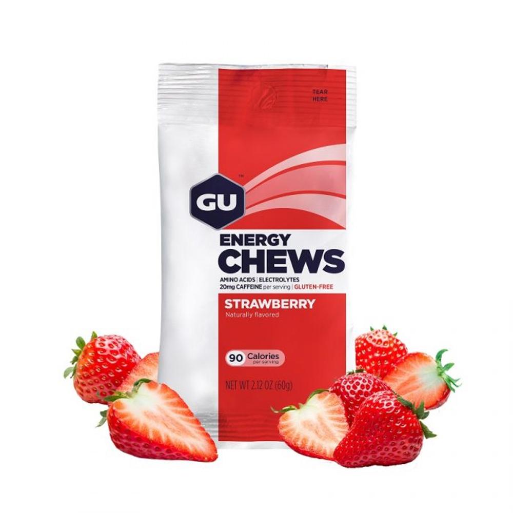 GU Energy Chews Φράουλα Με Καφεΐνη 16 Μασώμενα Ζελεδάκια