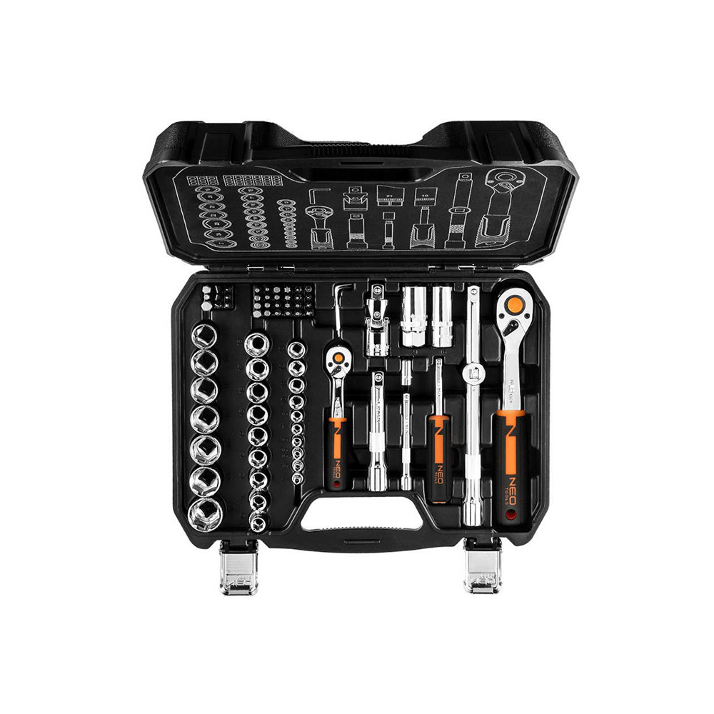 NEO TOOLS CASE SET WITH CHESTNUTS 1/2" & 1/4" 73PCS (10-054)