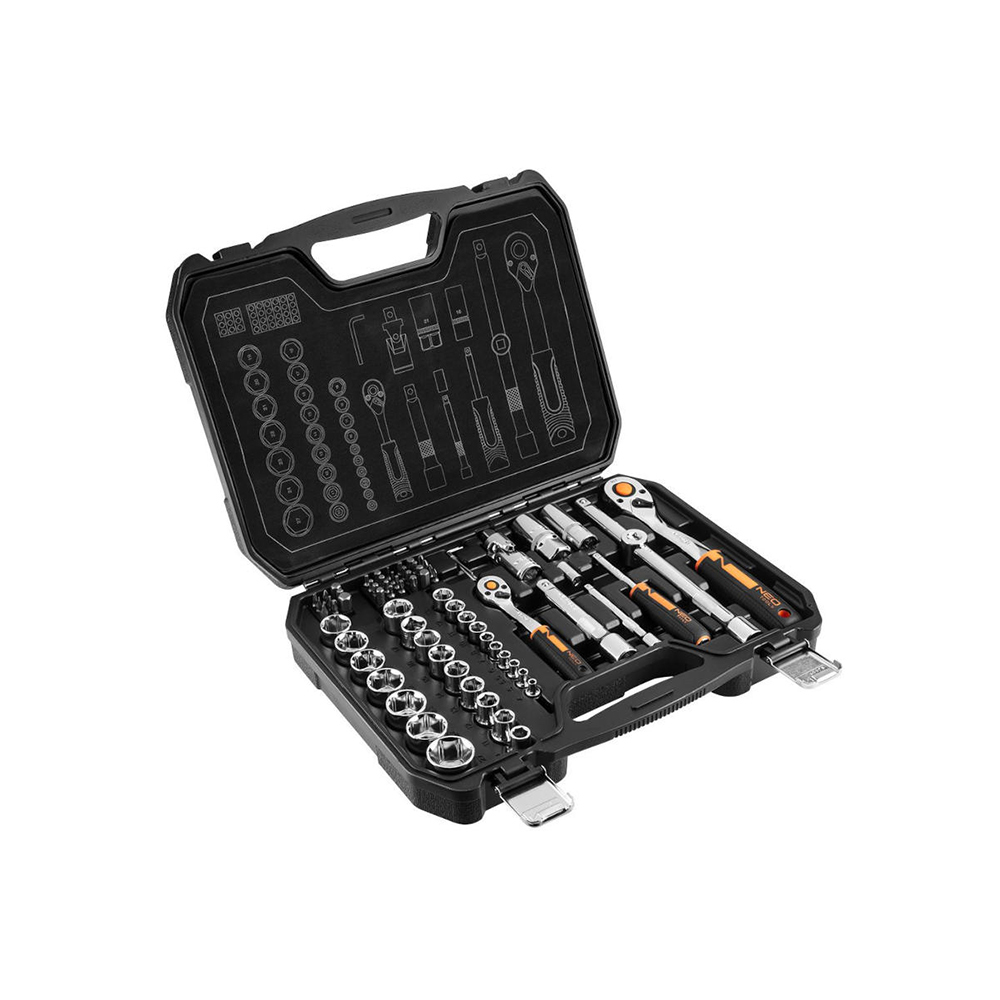 NEO TOOLS CASE SET WITH CHESTNUTS 1/2" & 1/4" 73PCS (10-054)