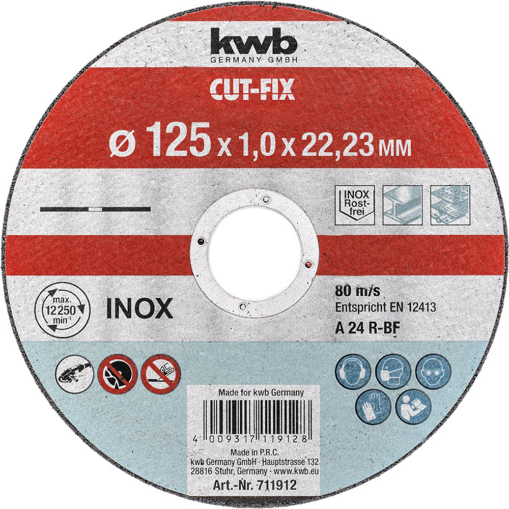 KWB CUTTING DISC THIN INOX 125X1.0X22.23mm (49711912)
