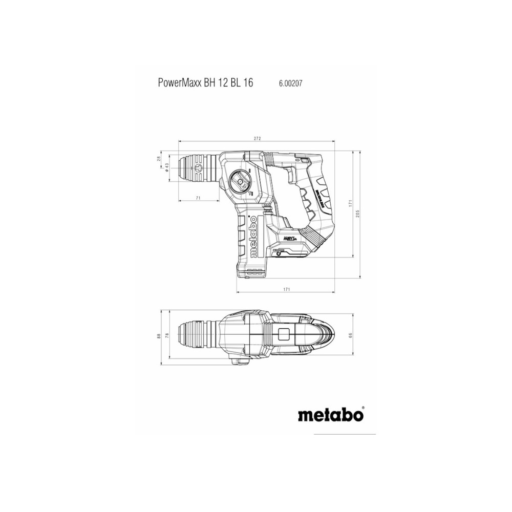 METABO POWERMAXX BH 12 BL 16 CORDLESS HAMMER  12V (600207500)