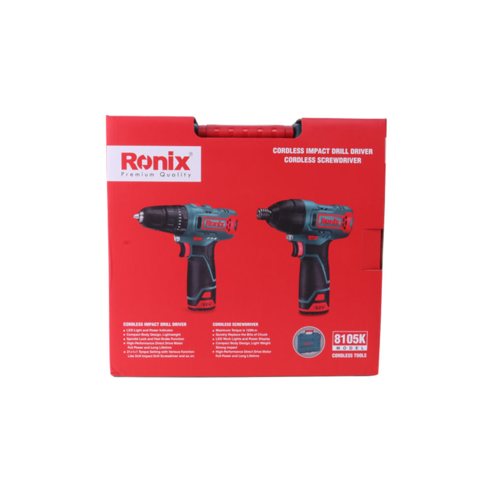 RONIX SET IMPACT CORDLESS DRILL AND BATTERY SCREWDRIVER 12V (8105K)
