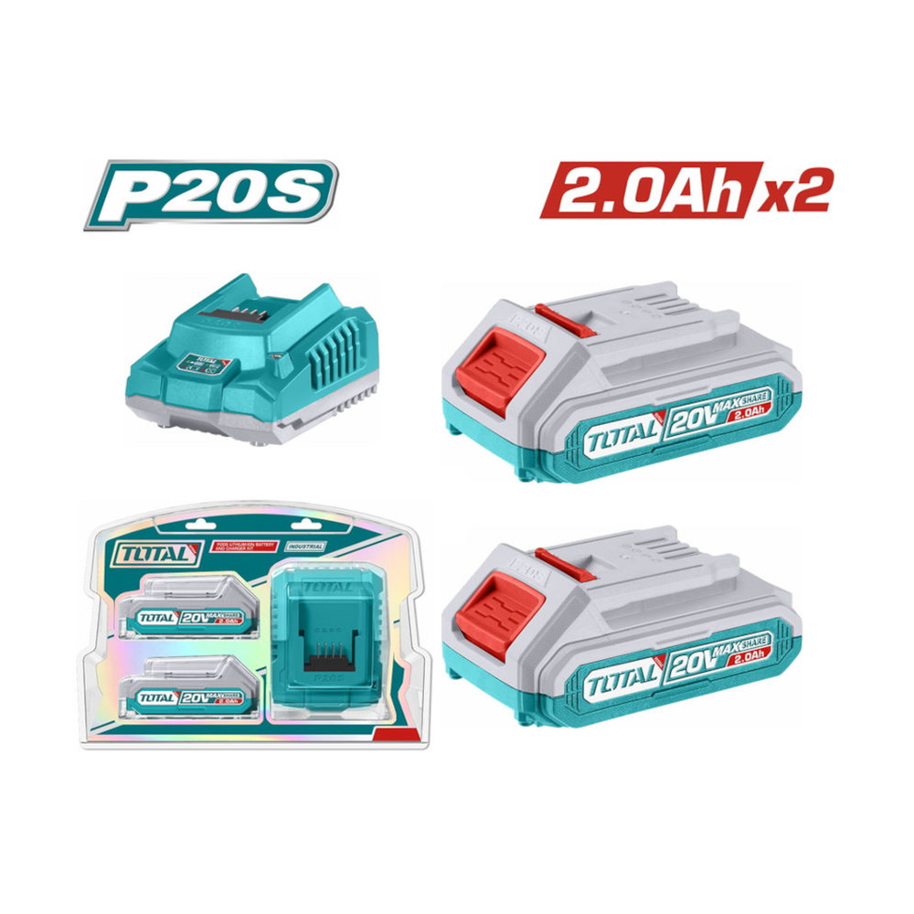 TOTAL SET OF 2 BATTERIES 20V/2Ah AND 1 CHARGER (TFBCPK1222E)
