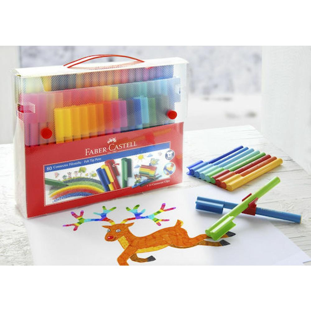 Faber-Castell Connector Felt-Tip Pens Μαρκαδόροι Ζωγραφικής Πλενόμενοι Σετ 80 χρώματα - 0