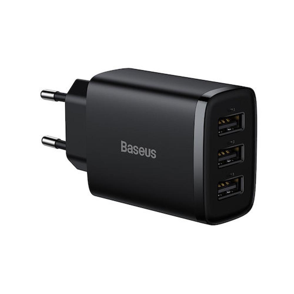 Baseus Φορτιστής (Χωρίς Καλώδιο) με 3 Θύρες USB - 17W Μαύρος - 0
