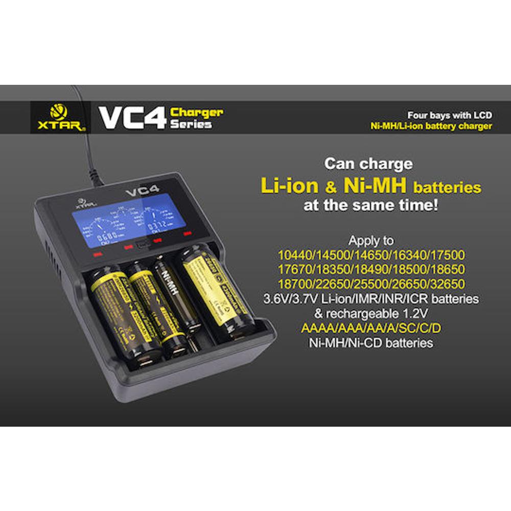 XTAR VC4 USB Φορτιστής 4 Μπαταριών Li-ion/Ni-MH Μεγέθους AA/AAA/D/18650 - 1
