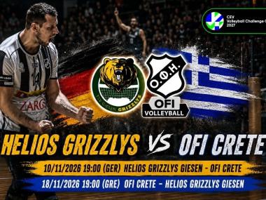 Στις 10 και 18 Νοεμβρίου τα ευρωπαϊκά παιχνίδια του ΟΦΗ με την Γερμανική Helios GRIZZLYS Giesen